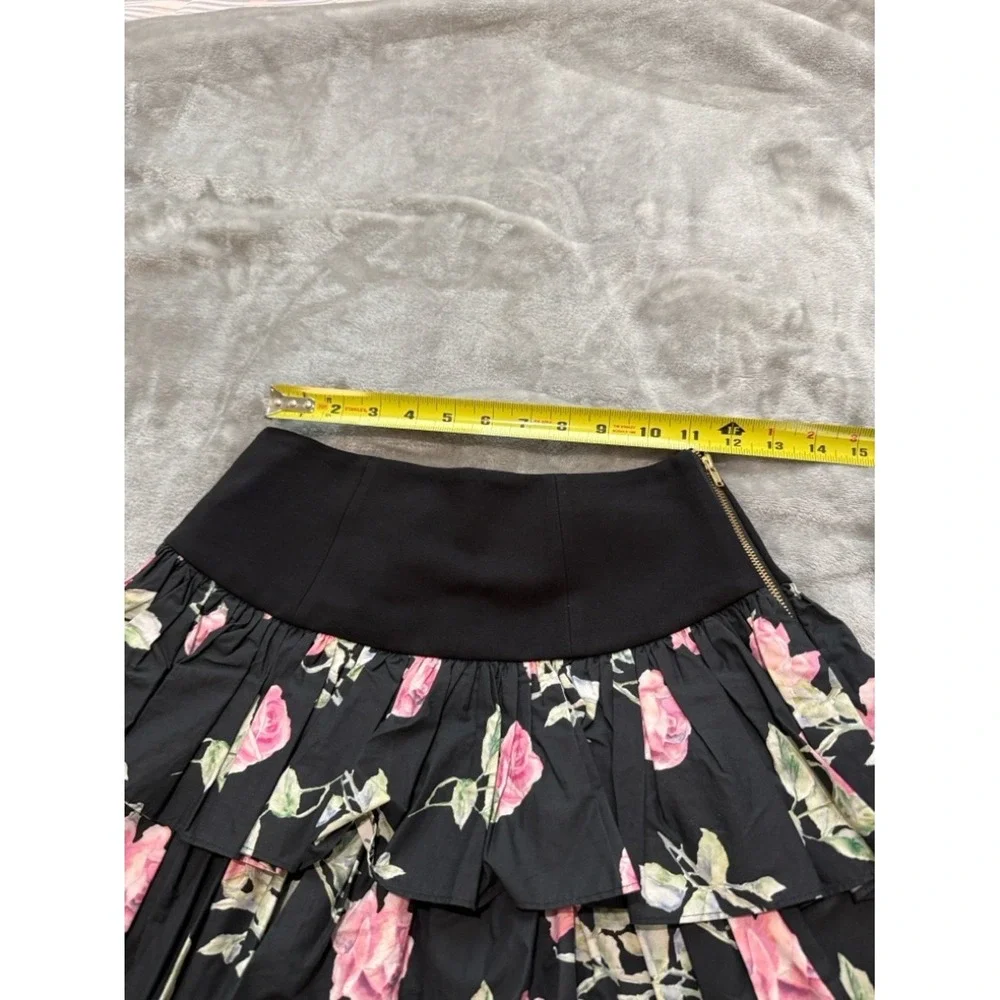 LoveShackFancy Black Floral Tiered Rose Mini Skirt - Picture 3 of 6